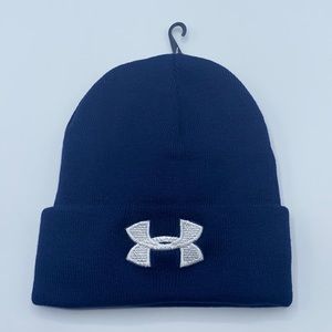 Under Armour Navy Blue Embroidered Ribbed Beanie! NEW!